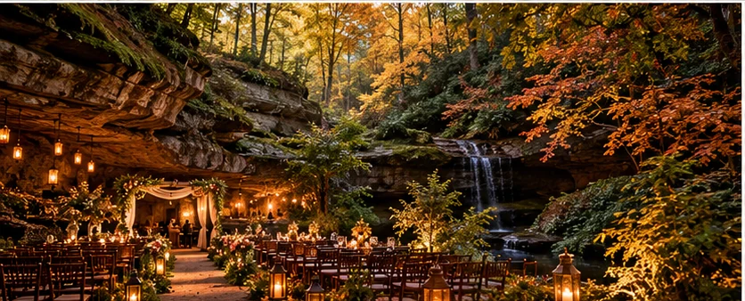 Illustrative candlelit forest event setting